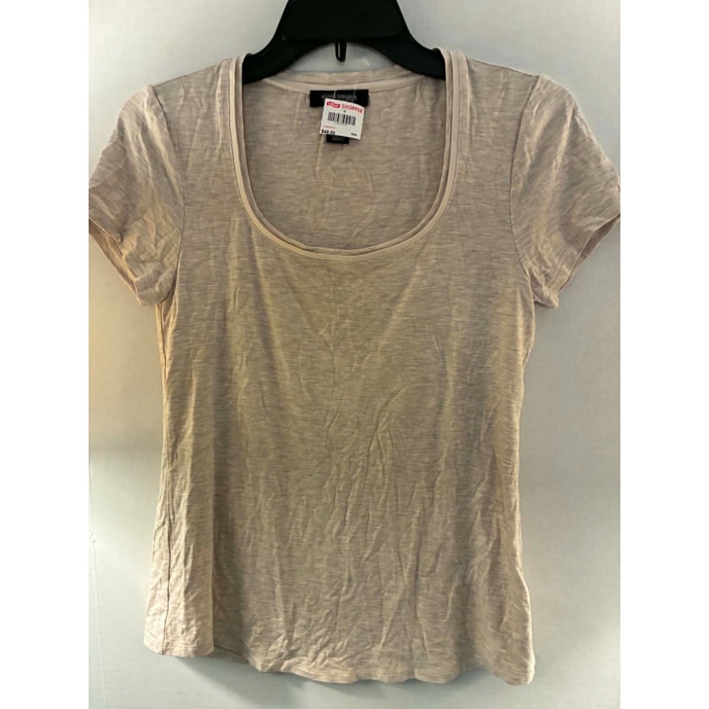 White House Black‎ Market Womens XS Heathered Beige Scoop Neck Short Sleeve Tee